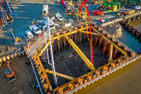 Aerial view of bascule pit excavation for Great Yarmouth Third River Crossing