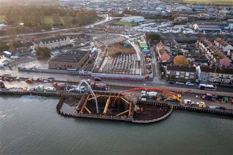 Aerial view of bascule pit excavation for Great Yarmouth Third River Crossing